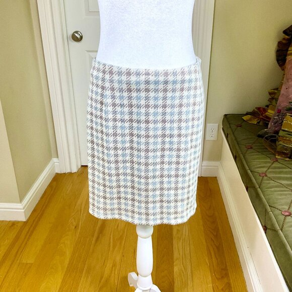 Reformation Skirt Mini Plaid Houndstooth Ivory Brown Blue Plus (16) - Picture 1 of 7